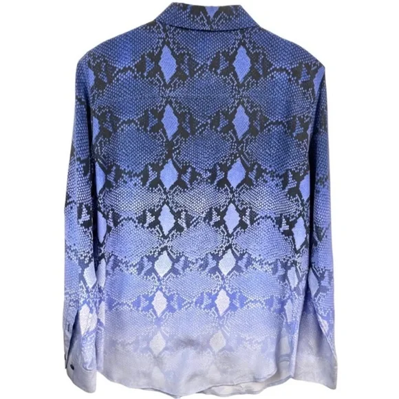 EQUIPMENT 100% Silk Reese Fading Blouse Marine Blue Ombré Snake Print M Like New - Picture 16 of 16